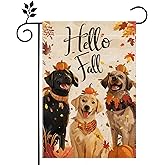 Fall Dog Garden Flag for Outside 12x18 Inch Double Sided Maple Leaf Pumpkin Farmhouse Holiday Outdoor Yard Flag Home Decorations