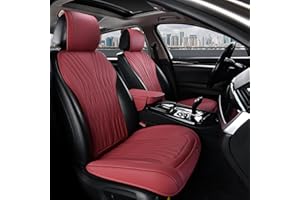 BWTJF Leather Front Car Seat Covers Wine Red, 2 Pack Universal Sideless Auto Protectors for Front Seats with Storage Pocket and Center Console Covers, Compatible with 95% Cars (Sedan/SUV/Pickup/Van)