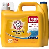 ARM &amp; HAMMER Liquid Laundry Detergent, Clean Burst Scent, 174 Fl Oz | Concentrated Formula, Powerful Clean, Clean Burst Scent, With 4 More Loads, 174 Fl Oz, 174 Loads