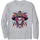 Women's Desfile Dia de Muertos Day of The Dead Sugar Skull Long Sleeve T-Shirt
