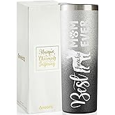 Onebttl French Bulldog Gifts, Frenchie Gifts for Frenchie Mama, 20 oz Glitter Silver-Black Insulated Skinny Tumbler - Best Frenchie Mom Ever