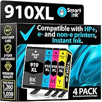 Smart Ink Remanufactured Ink Cartridge Replacement for HP 910 XL 910XL (4 Combo Pack) Compatible with HP 8015e OfficeJet 8022