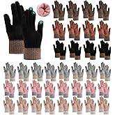 Tivi Tovo 48 Pairs Women's Winter Touchscreen Gloves Bulk Knit Stretchy Warm Lined Fleece Cuff Texting Gloves Multicolor for Running Driving Hiking