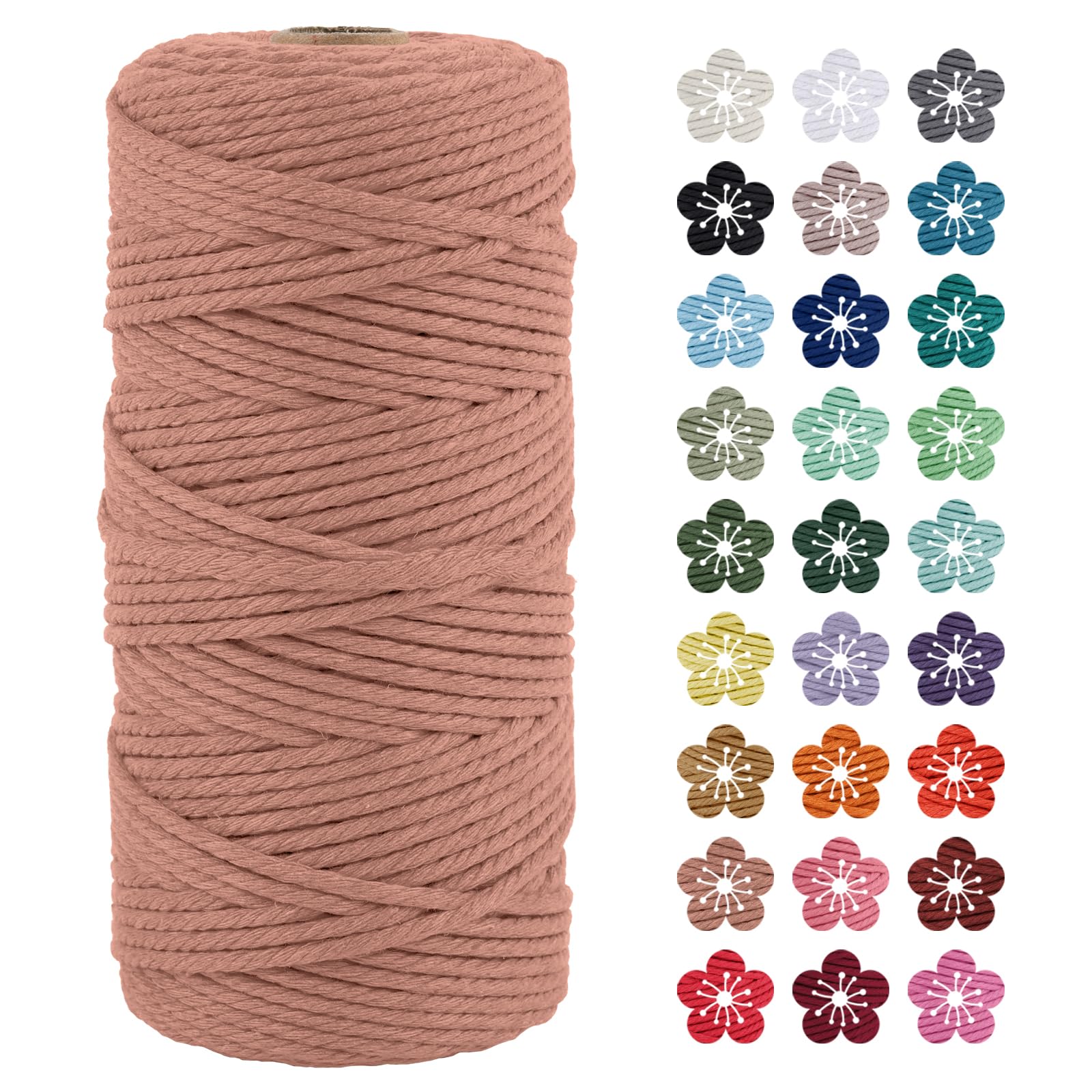 LEREATI Macrame Cord 3mm x 100m, Thick Macrame Rope Natural Cotton Rope Craft String, 4 Strand Twisted Cotton Cord Yarn for DIY Plant Hanger, Wall Hanging, Christmas Decoration (Brick red)