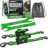 Rhino USA Retractable Ratchet Straps (2-Pack) - 1 Inch x 10 Feet (1,209lb Break Strength) - Auto Self Retracting Tie Down Straps for Truck, Cargo Trailer, Motorcycle, ATV, UTV - Green