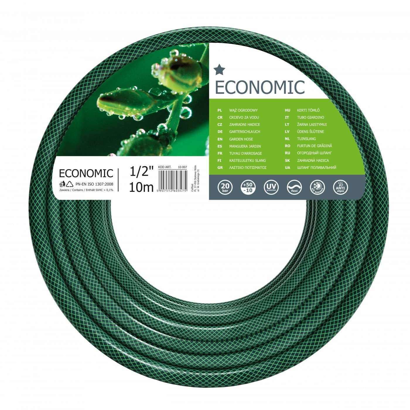 Cellfast Economic Garden Hose, Flexible 3-Layer Polyester Cross Braid, UV Resistant