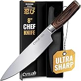 Cutluxe Chef Knife – Ultra Sharp 8" Japanese Kitchen Knife, High Carbon Stainless Steel Blade, Full Tang Pakkawood Handle – Shinobi Series