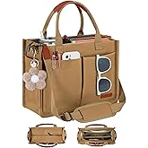 FIORETTO Womens Canvas Tote Bag Purse with Individual Compartment, Zipper Top, Reinforced Bottom & Luggage Sleeve