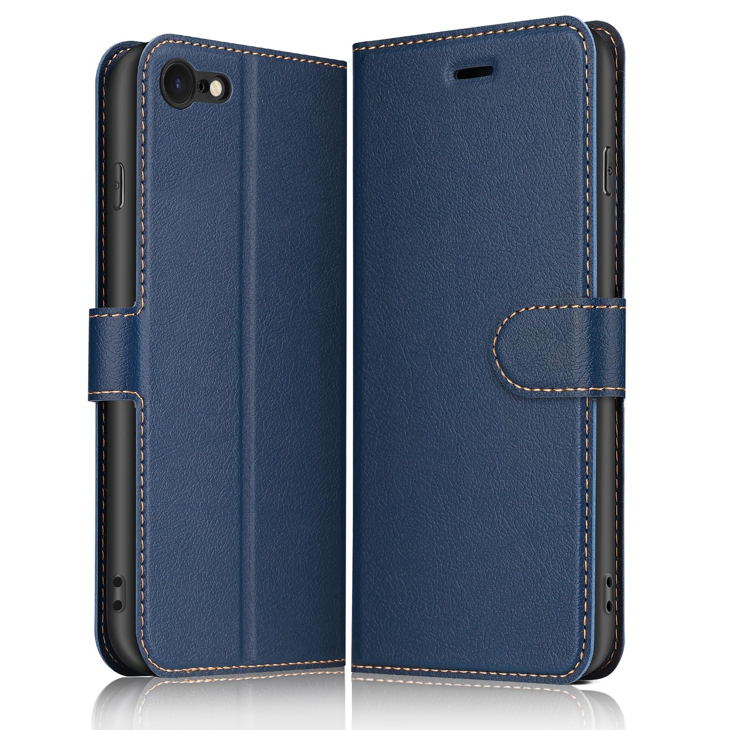 ELESNOW Phone Case for iPhone SE 2022/2020 / iPhone 7/8, Flip Wallet PU Leather Card Holder Magnetic Closure Stand Cover for Apple iPhone SE 2022/2020 / iPhone 7/8 (Blue)