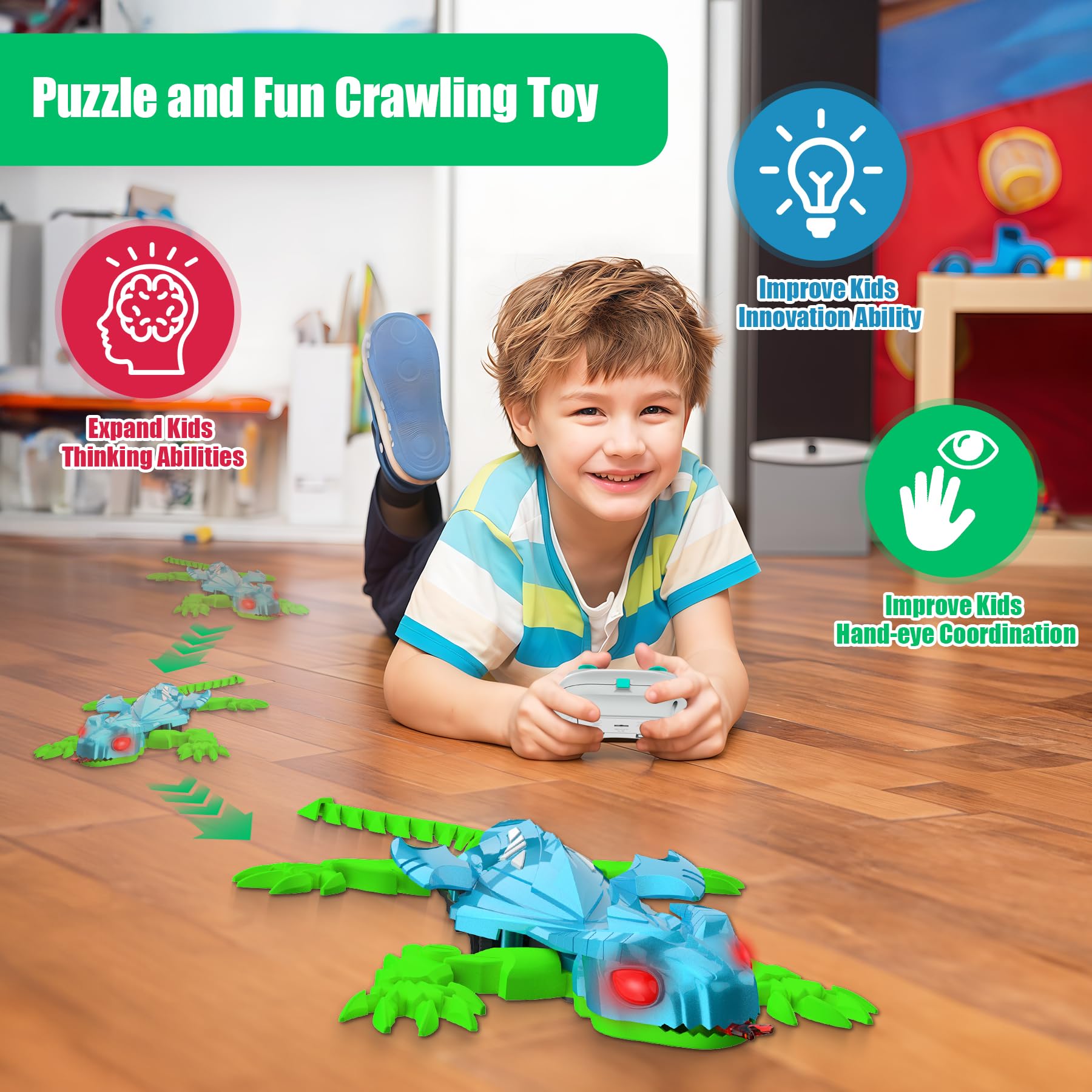 TWFRIC Wall Climbing Gecko Lizard, Robot Geckos Lizards Rechargeable Remote Control Car Toy RC Cars Toys for Kids RC Crawler for Boys & Girls Ages 6 & Up Halloween Christmas Birthday Gifts (Blue)