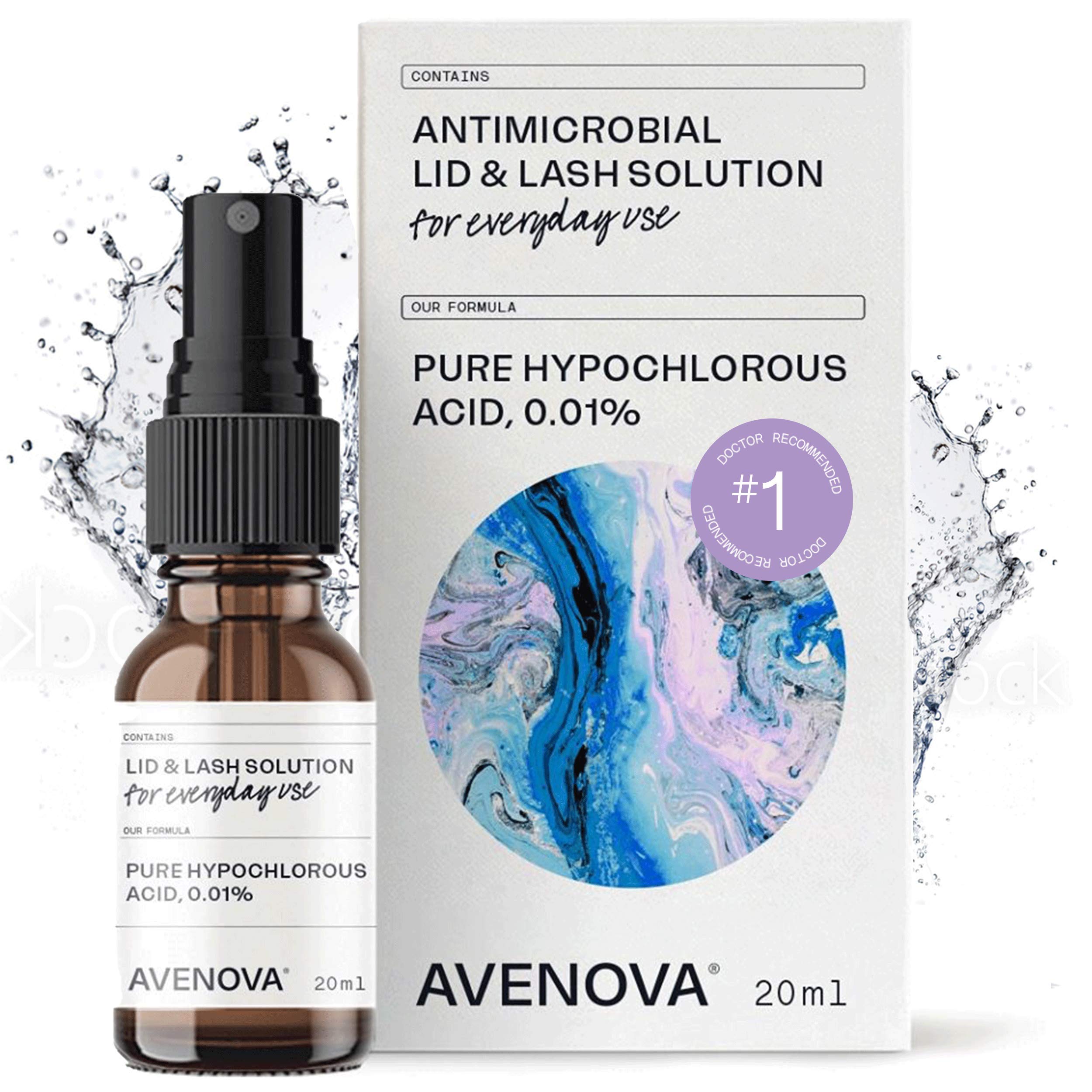 Avenova Eyelid and Eyelash Cleanser Spray - Dry Eye Relief With Pure Hypochlorous Acid, Gentle Everyday Lash Cleanser For Blepharitis Irritation and Stye Treatment, FDA Cleared Formula, 20mL (0.68oz)