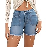 PUXODA Jean Shorts for Women High Waisted Denim Shorts Stretchy Ripped Trendy Casual Frayed Hem