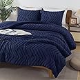 Andency Navy Blue Comforter Set Queen Size, Boho Soft Warm Tufted Bedding Comforter Sets for Queen Size Bed, 3 Pieces Aesthetic Chevron Farmhouse Cute Bohemian Textured Bed Set