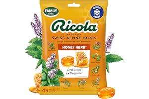 Ricola Honey Herb Cough Drops, 45 Count, Fair Trade Honey & Natural Menthol Cough Suppressant & Throat Relieving Drops, Great Tasting Relief for Coughs & Throat Irritation Symptoms