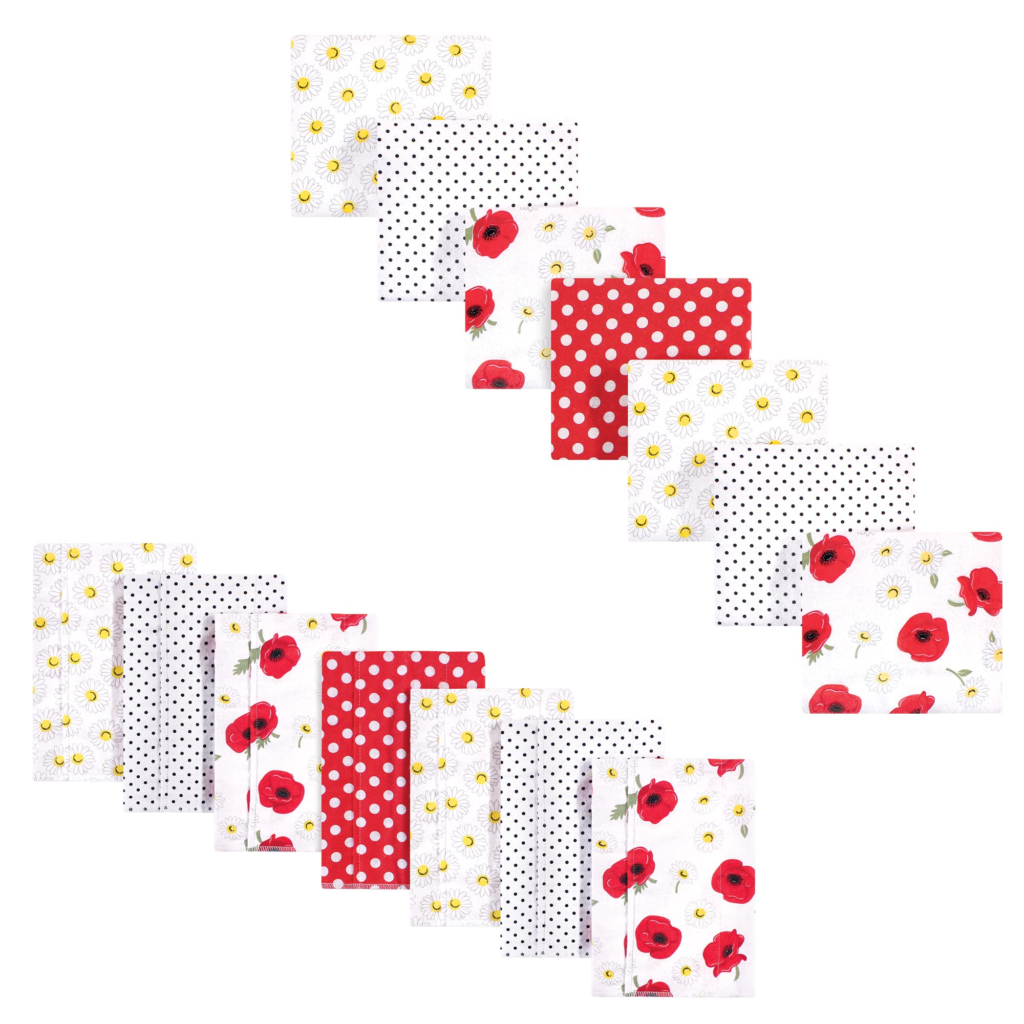 Hudson Baby Unisex Baby Cotton Flannel Burp Cloths and Receiving Blankets, 14-Piece, Poppy Daisy, One Size