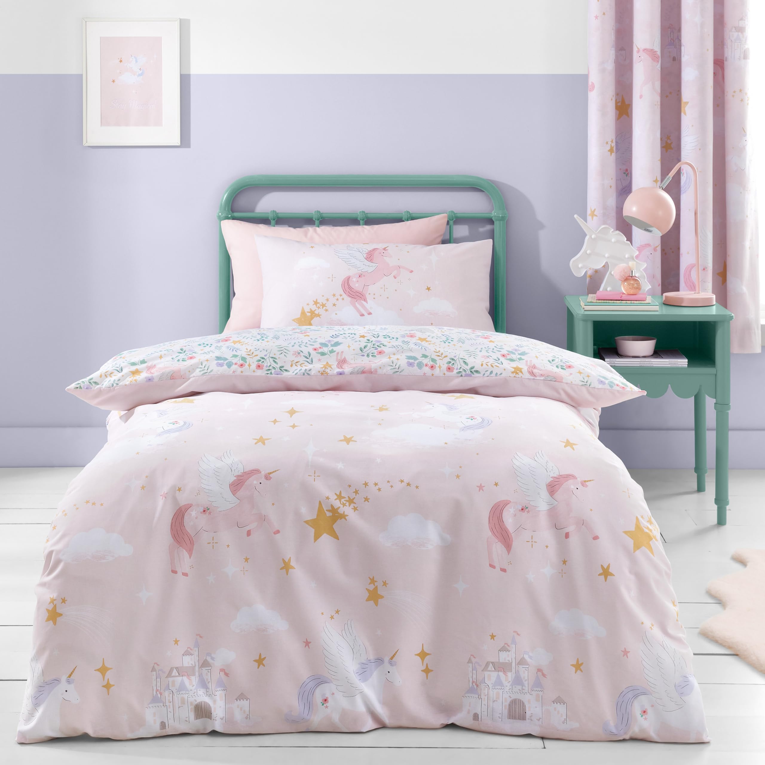 Catherine Lansfield Fairytale Unicorn Double Duvet Cover Set Pink