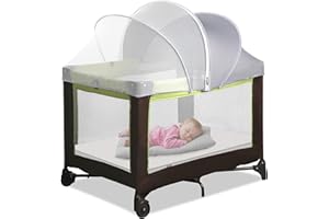 WANRU Pack N Play Tent Cover & Bassinet Canopy - Half-Blackout Breathable Mosquito Net with 2-Way Zipper for Bassinet, Travel Crib, Mini Crib & Playpen to Keep Cats Out (Gray-Large)