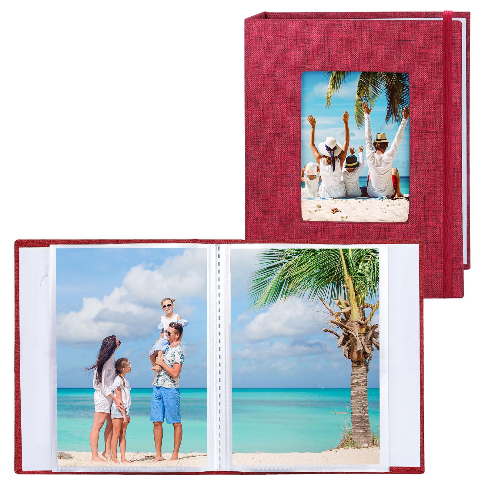 Vienrose Small Photo Albums 6x4 Photos, 2 Pack Linen Cover Mini Photo Book, 26-Page Holds 52 Pictures, Artwork or Postcards Storage Red