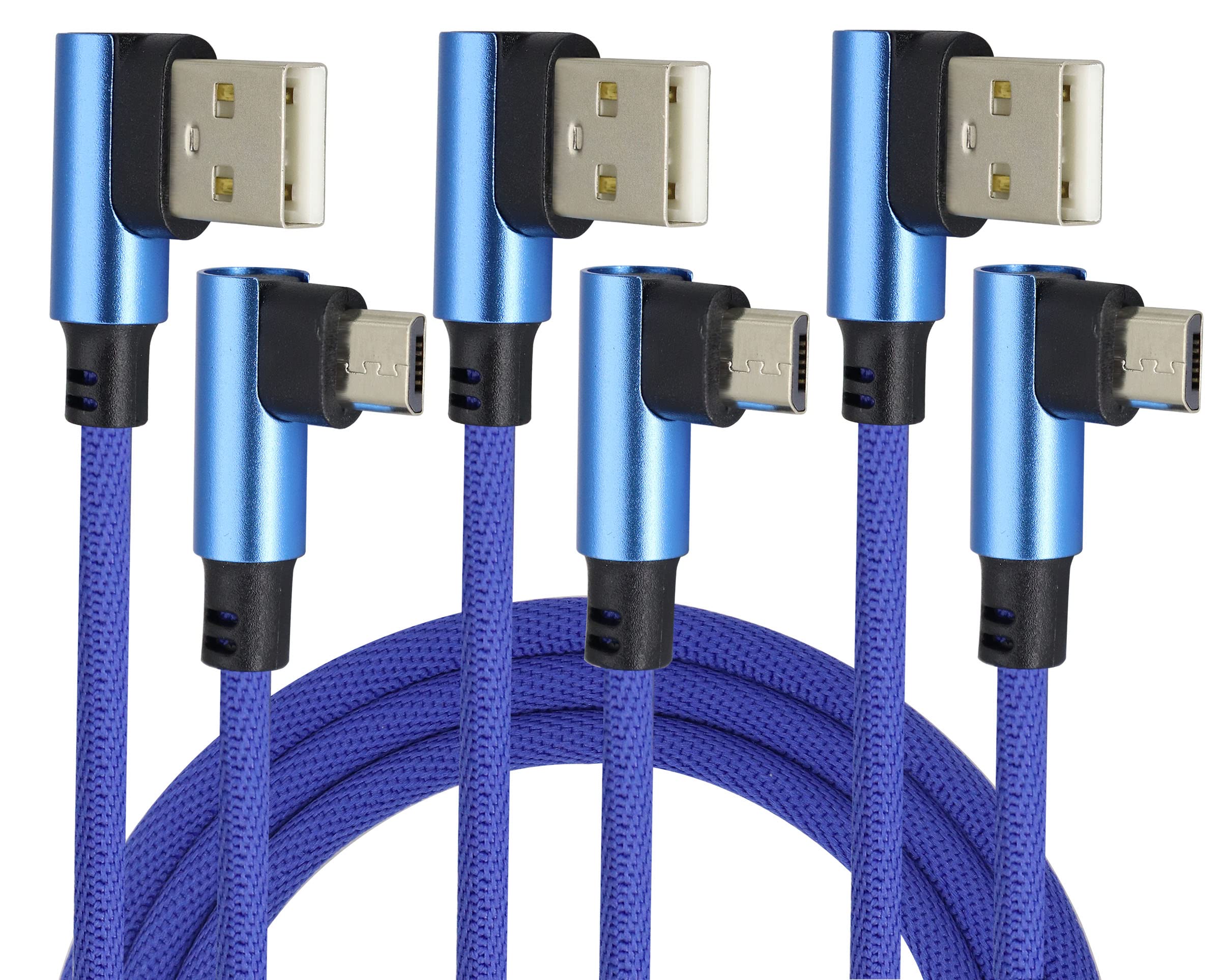 AAOTOKK 3 Ft 90 Degree Micro USB Cable 90 Degree USB 2.0 A Male to USB 2.0 Micro Male Nylon-Braided Fast Sync & Charging Cord for Android Phone, Samsung, LG,Huawei, Smartphones & More(Blue/3-Pack
