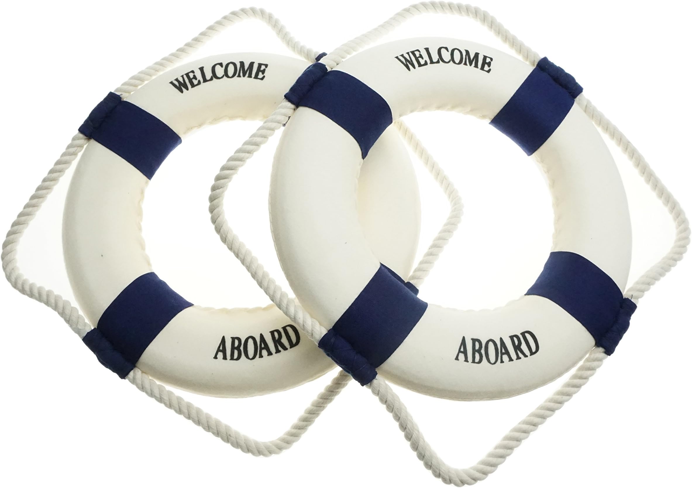 8 Inch Rustic Nautical Decorative Welcome Cloth Life Ring Buoy Home Wall Door Hangings Decor, Blue, Pack of 2 By Bilipala