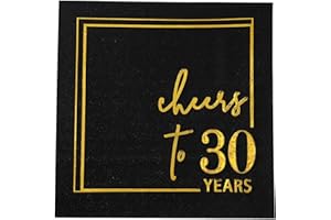 WINOO DESIGN Cheers to 30 Years Cocktail Napkins - 50PK - 3-Ply 30th Birthday Napkins 5x5 Inches Disposable Party Napkins Paper Beverage Napkins for 30th Birthday Decorations Wedding Anniversary Black and Gold