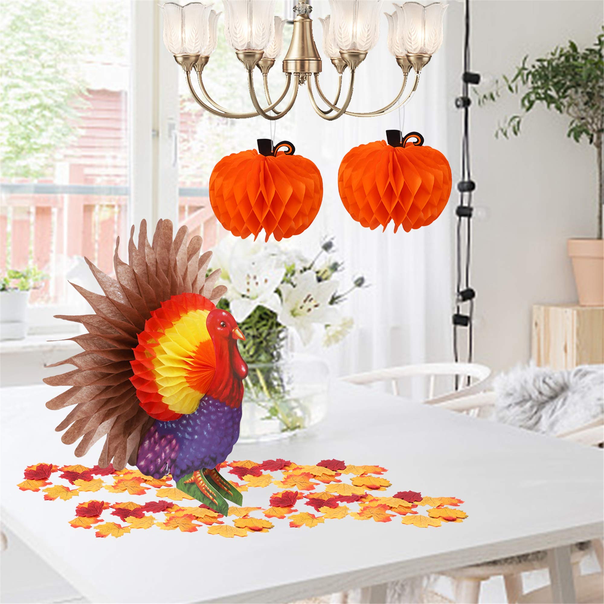4-Pack Large Thanksgiving Honeycomb Centerpieces - Turkey & Pumpkin Standing Decor For Fall Harvest Tables