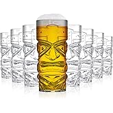 Okllen 8 Pack Plastic Tiki Cups, 16 Oz Clear Tiki Cocktail Mugs, Trapical Stylish Drinking Tumblers for Modern Bar, Hawaiian Party, Luau Party Supplies