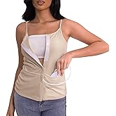 Post Mastectomy Shirts with Drain Pockets Breast Surgery Mastectomy Camisole Top with Hook and Loop Closure