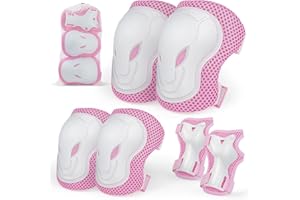 Kids Knee and Elbow Pads,6 in 1 Adjustable Wrist Guard Knee and Elbow Pads for Kids, Kids Sports Protective Gear Set with Mes
