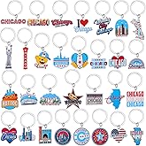 Landical 30 Pcs Silver Us City State Souvenirs Gifts Chicago Metal Keychain Nyc Keychains Florida Gifts Texas Bulk Travel