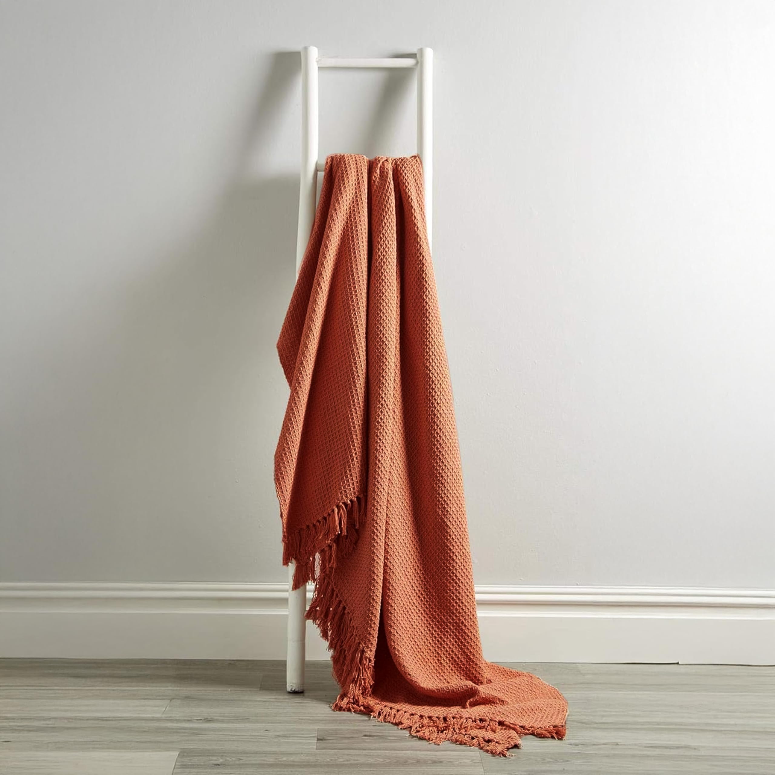 Olivia Rocco Lisbon Throw 100% Cotton Plain Honeycomb Sofa Bed Chair Cover Throws Tasselled Decorative Blanket, 127 x 152 cm (50" x 60") Spice โ image 1