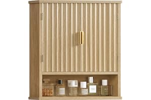 FIONESO Bathroom Wall Cabinet, Bathroom Storage Cabinet with 2 Barn Doors & Adjustable Shelf, Over The Toilet Wall Storage Ca