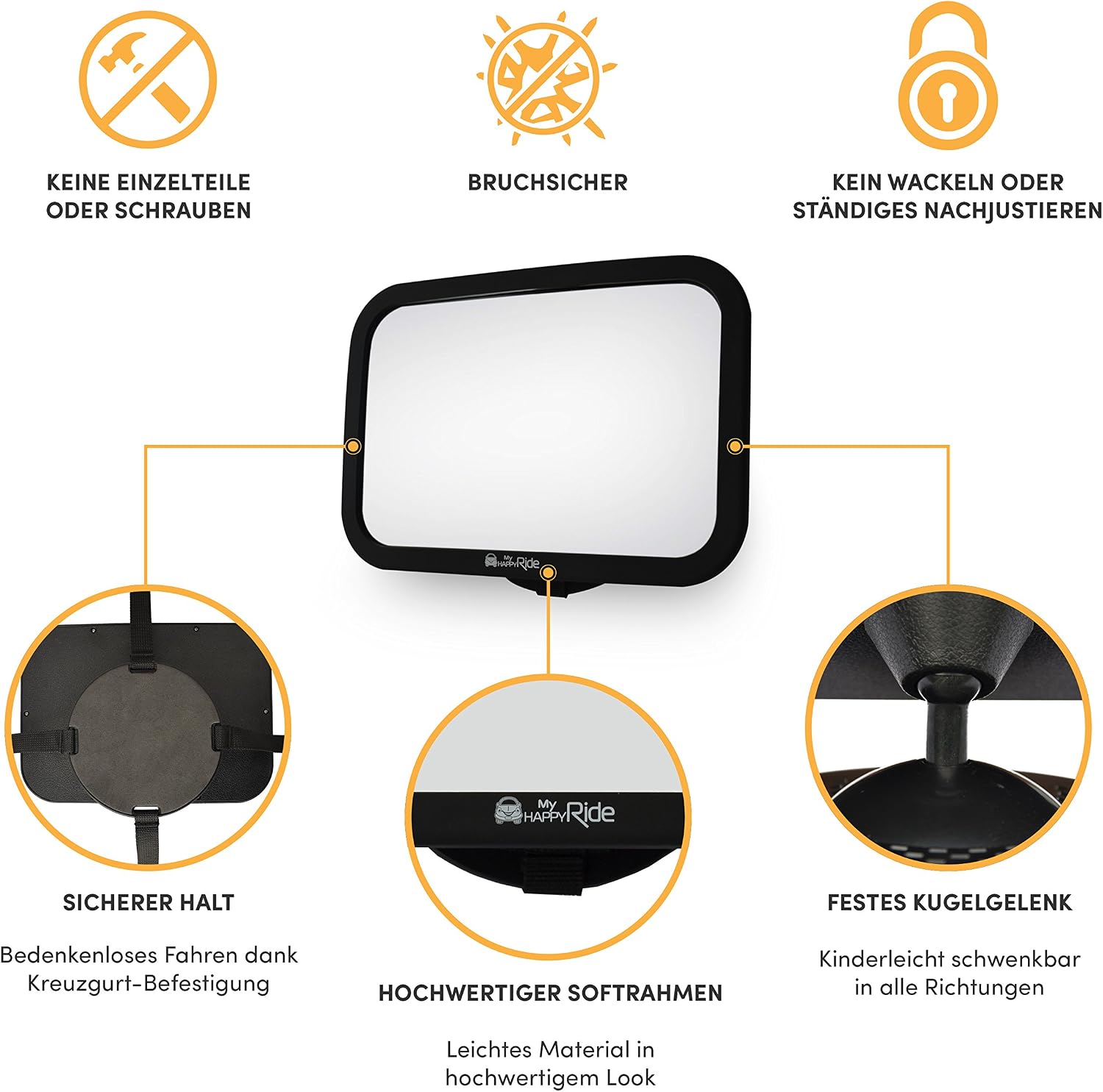 MyHappyRide Baby Car Mirror for Back Seat, Black, Medium - Image 3