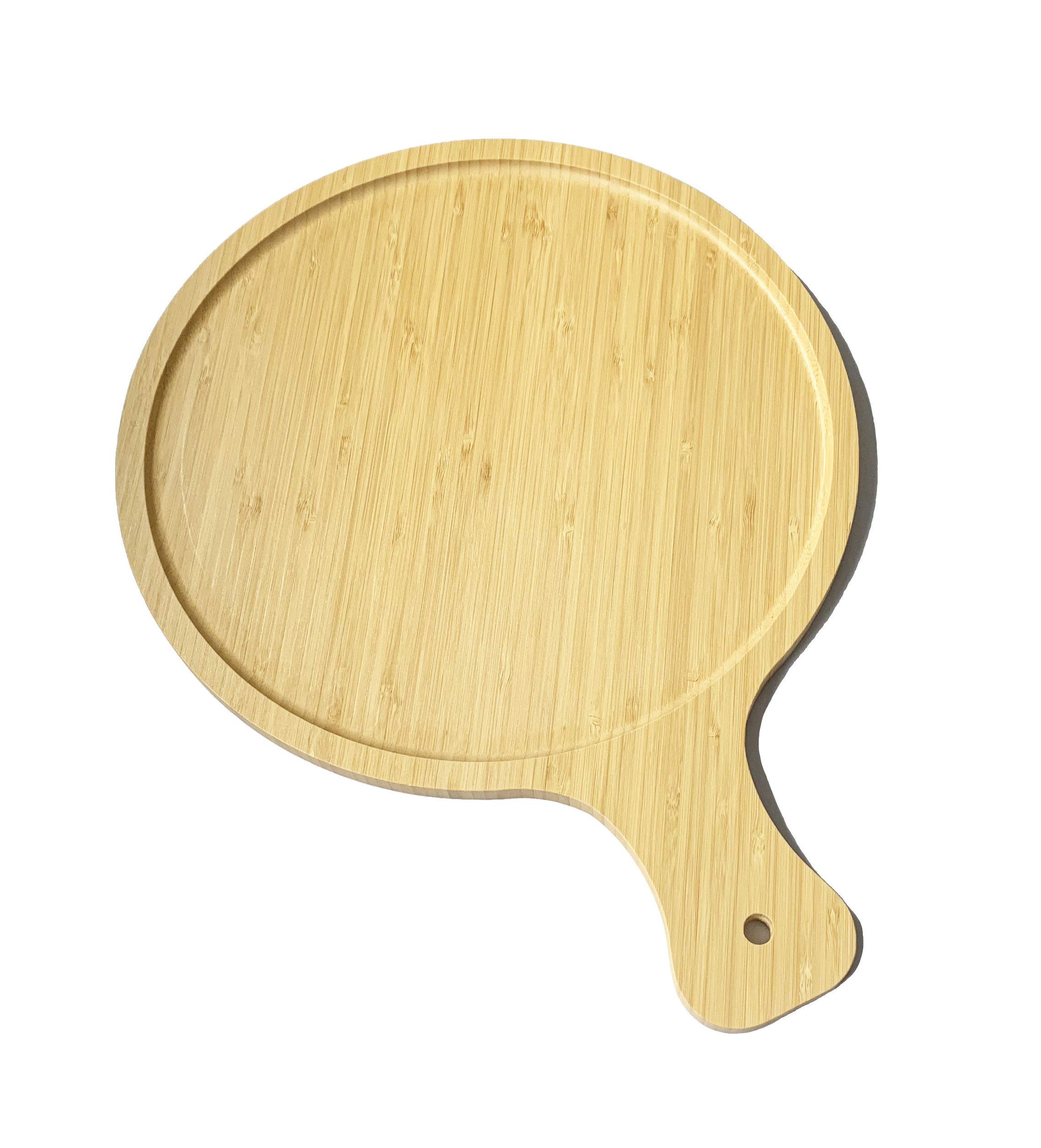Bamboo Wooden Large Pizza Paddle Pizza Peel- 14 Inch Round Serving Board with Handle - Cheese Board Charcuterie Board Wood Chopping Board (36 cm)- Food Serving Tray for Bread Platters Tapas Dishes
