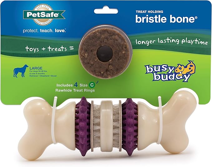 PetSafe Busy Buddy Bristle Bone Chew Toy for Dogs Strong Chewers