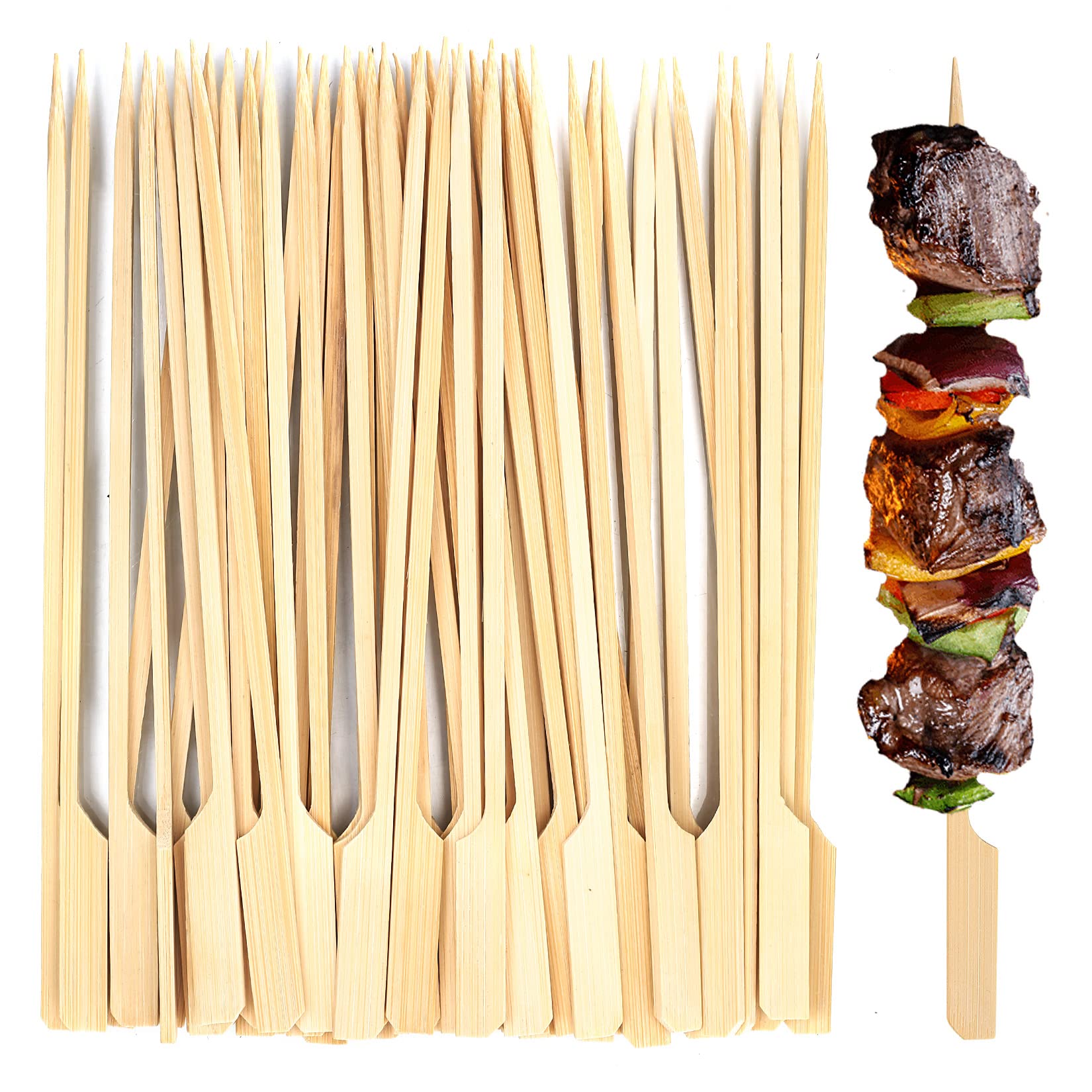 100 Pieces Bamboo Paddle Skewers Sticks, Bamboo Barbecue Sticks Skewers 20 cm/7.87 inch for Barbeque, Cocktails, Fruit, Kebab, Burger, BBQ, Party Sticks Skewers