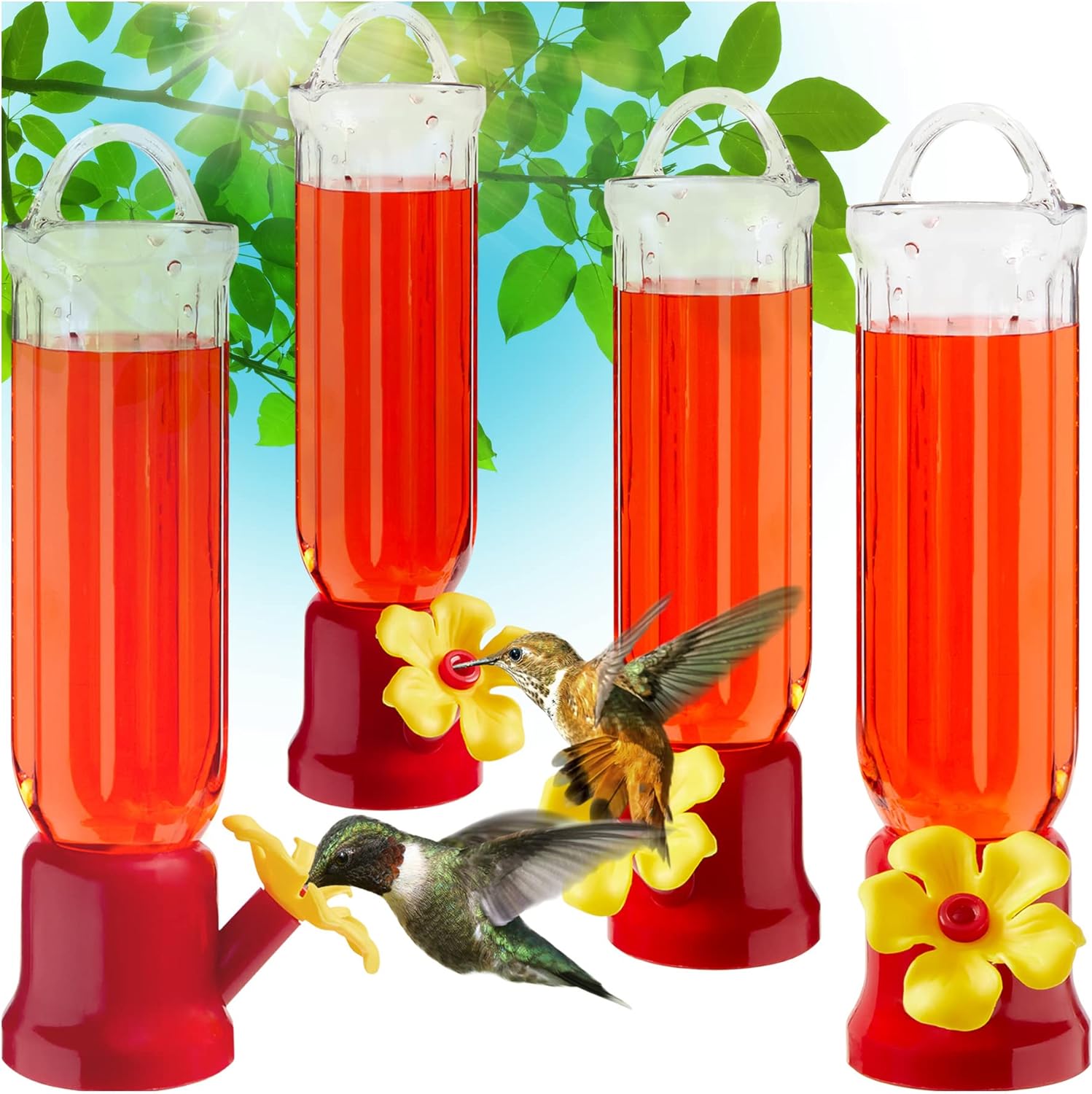 Backyard Birding & Wildlife - Gray Bunny Hummingbird Feeder - 4 Pack - for Outdoors Hanging with Wires for Bird Feeder Pole, Shepherds Hooks