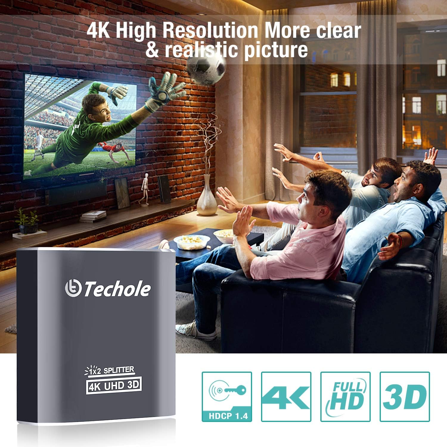 HDMI Splitter 1 in 2 Out - Techole 4K Aluminum Ver1.4 HDCP, Powered HDMI Splitter Supports 3D 4K@30HZ Full HD1080P for Xbox PS4 PS3 Fire Stick Roku Blu-Ray Player Apple TV HDTV - Cable Included, Grey: Home Audio & Theater