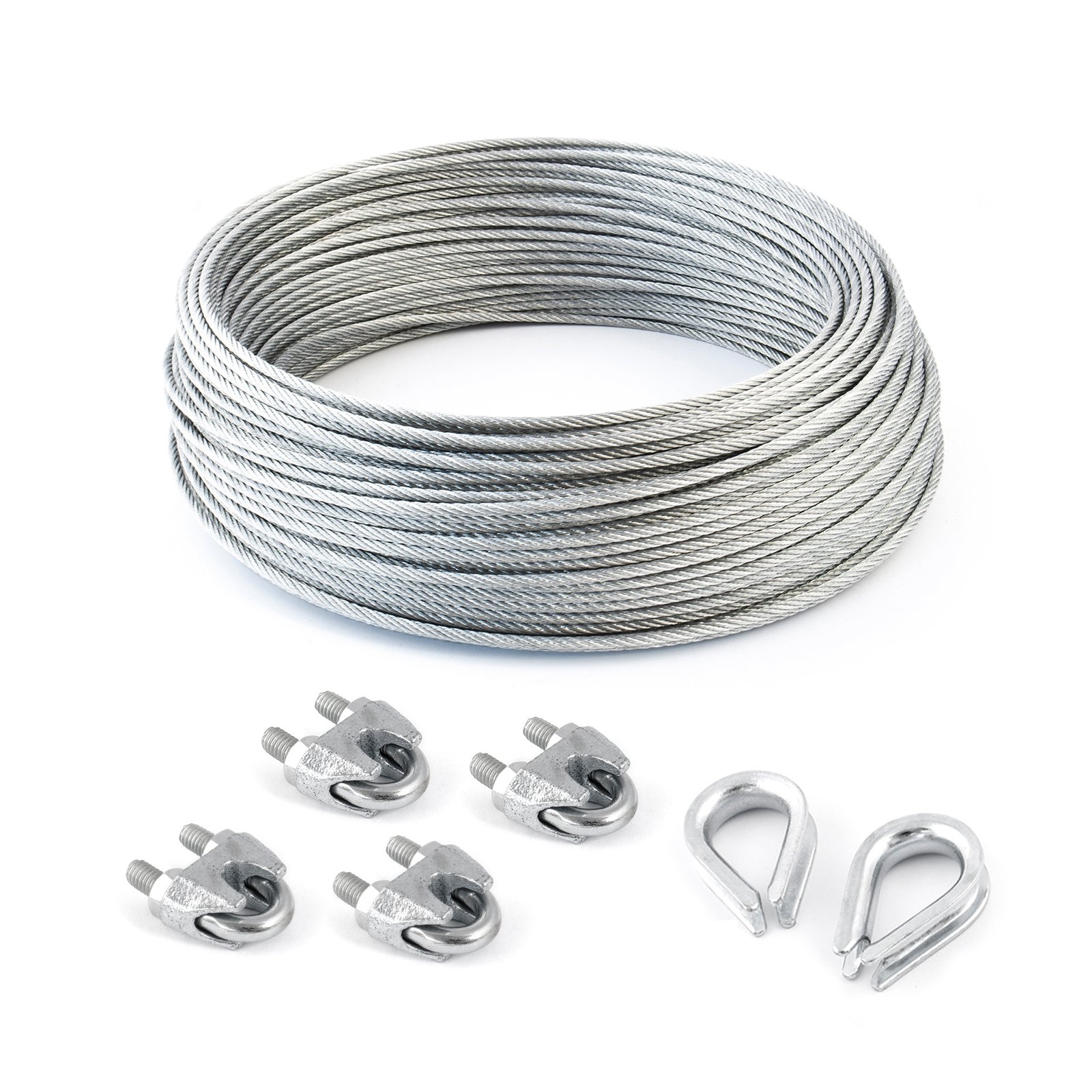 Set of 10 m Galvanised Steel Cable 6 x 37 mm 10 mm + 4 Cable Ties and 2 Heart Lugs