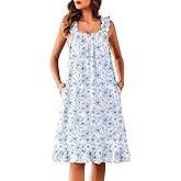 Ekouaer Nightgowns for Women with Pockets Sleeveless Ruffle Tank Night Gowns Floral House Dress Victorian Mumu Dress S-3XL