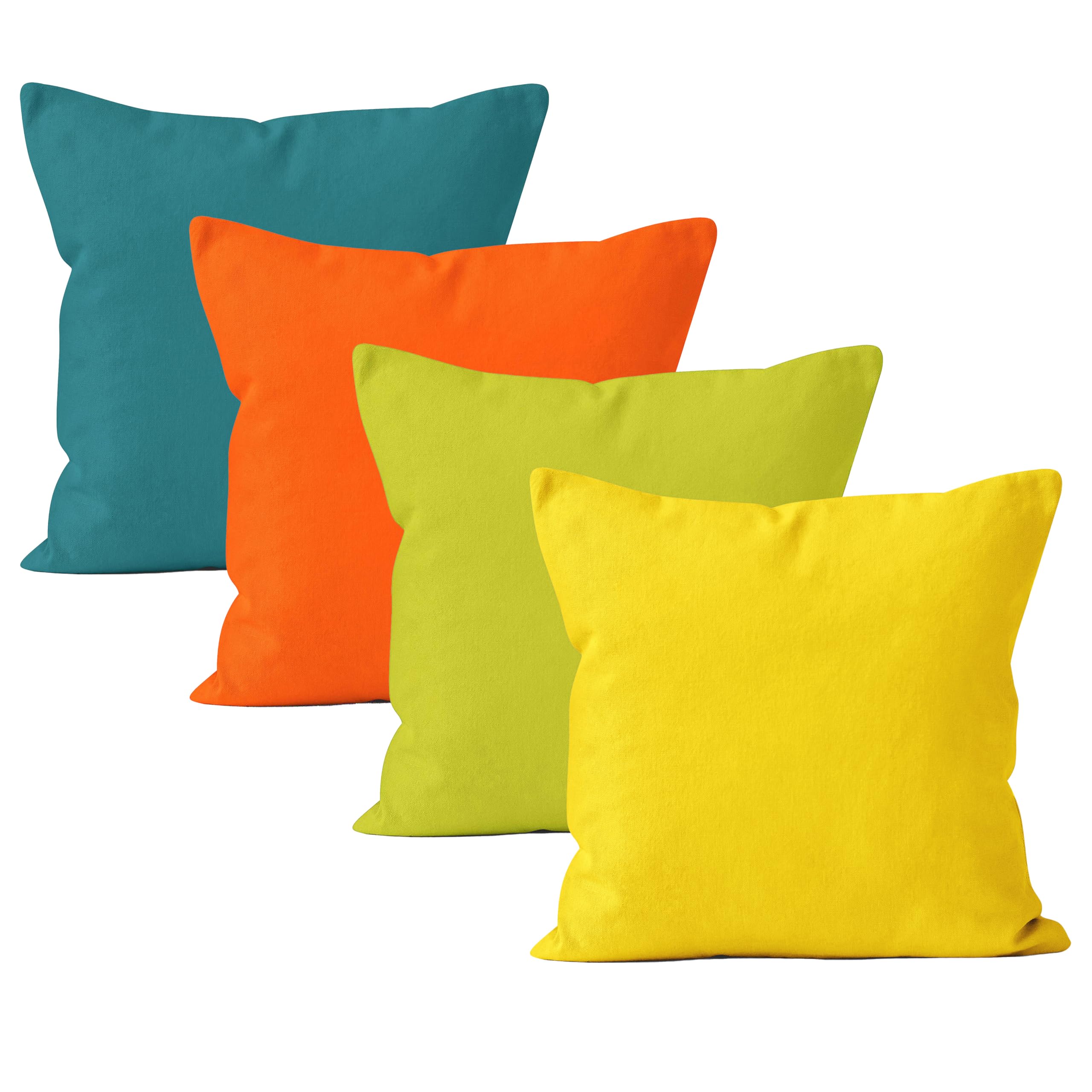 Encasa XO Cotton Throw Pillow Covers Set of 4 I 18x18 in (45x45 cm) - Bright Combo I No Insert I Plain Square Pillowcases I Machine Washable | Indoor Use Only — image 1