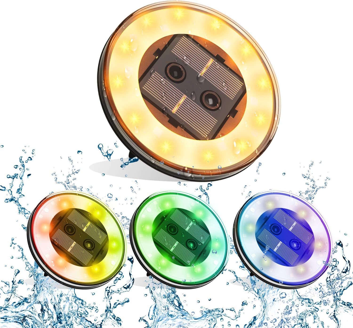 Blibly Solar Lights Outdoor 18 LED Solar Disk Lights Waterproof Garden Lights Outdoor In-Ground Lights for Walkway Patio Yard Lawn Driveway Flowerbed Courtyard Decoration - Colorful (4 Pack)