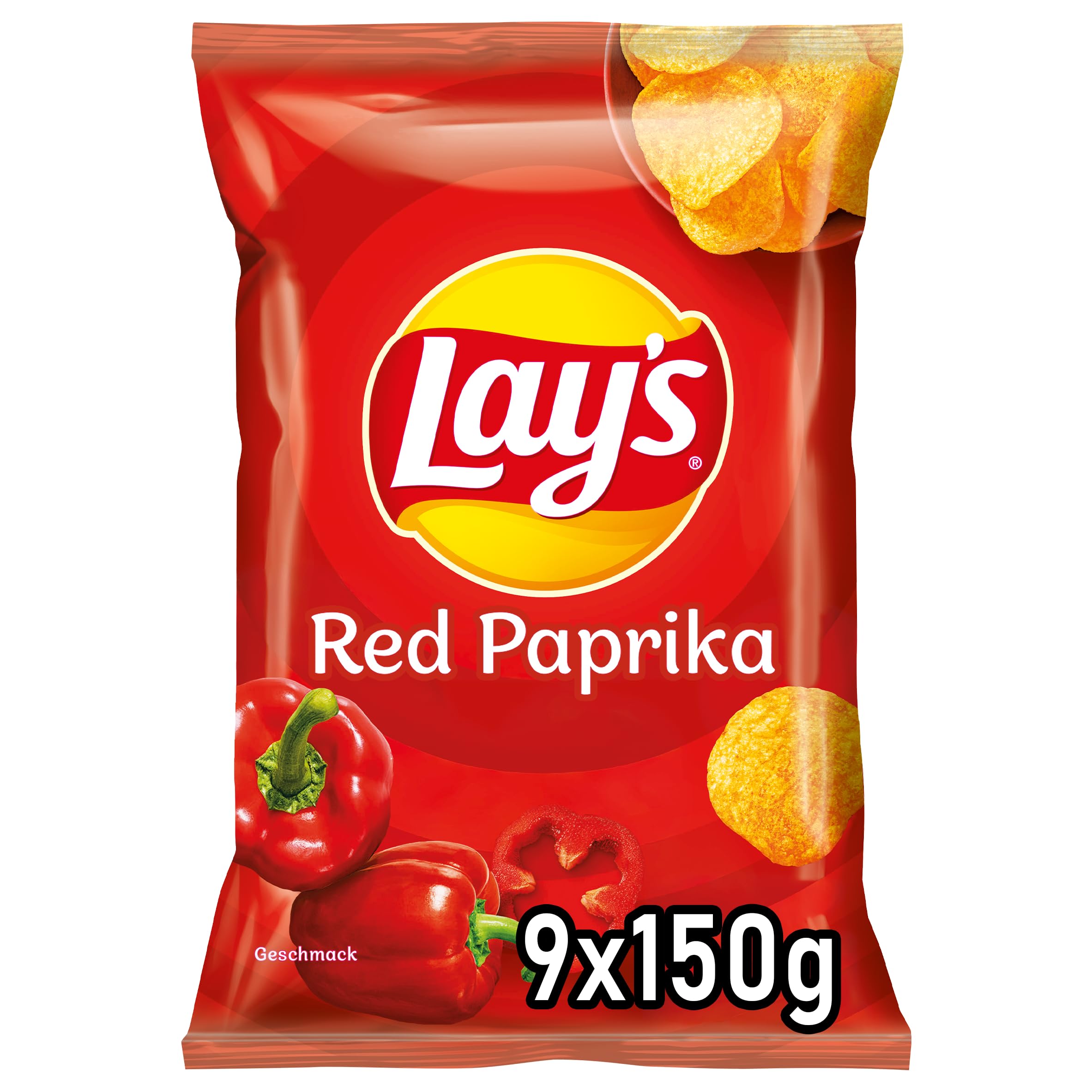Lay's Red Paprika – Knusprig gewürzte Kartoffelchips für eine gelungene Party, 9 x 150 g (Verpackungsdesign kann abweichen)