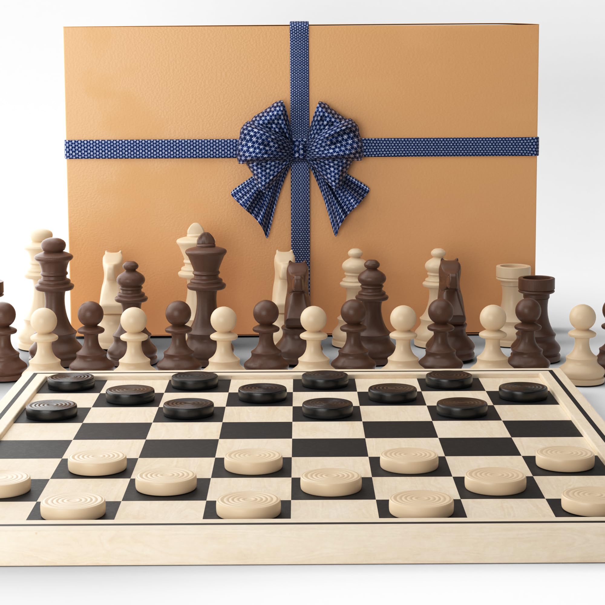 Big Game Hunters 2 in 1 Wooden Chess and Draughts Set, Durable Pine Pieces, Portable 30x30 Board