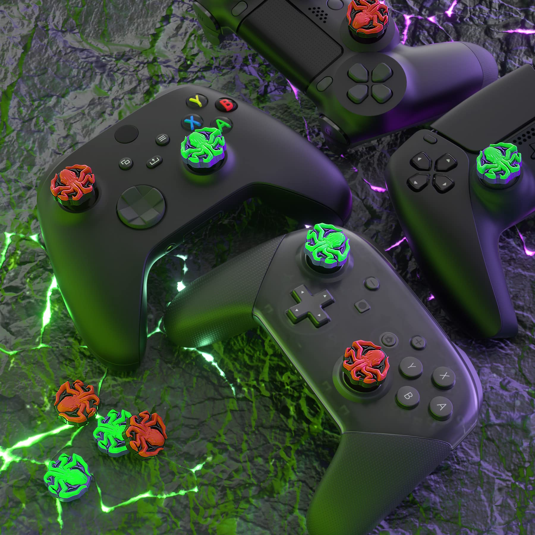 PlayVital Thumb Grip Caps for ps5/4 Controller, Silicone Analog Stick Caps Cover for Xbox Series X/S, Thumbstick Caps for Switch Pro Controller - Cthulhu The Octopus