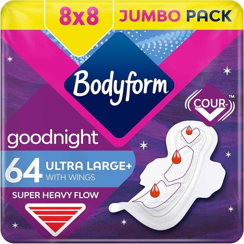 Bodyform Ultra Goodnight Sanitary Towels with Wings 64 Count Night Use