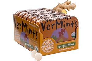 VerMints Organic Breath Mints GingerMint - Real Ginger Flavored Candies - Travel Size Tin - Non-GMO, Nut Free, Gluten Free, Vegan, Kosher Organic Candy Mints - 1.41oz Tins (Pack of 6)