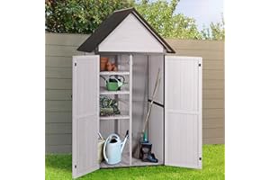 SUUMERPETY Sheds Outdoor Storage,Garden Shed with Metal Frame Structure and Adjustable Shelves,Large Capacity Storage Tool Cabinet Box for Backyard Garden Patio Lawn (Off White)
