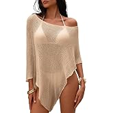 Herseas Women's Crochet Off The Shoulder Swimsuit Coverup Mesh Poncho Tops