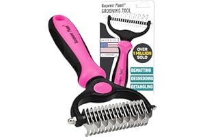 Maxpower Planet Hair Brush - Double Sided Shedding, Dematting Undercoat Rake for Dogs, Cats - Extra Wide Dog Grooming Brush, Pink